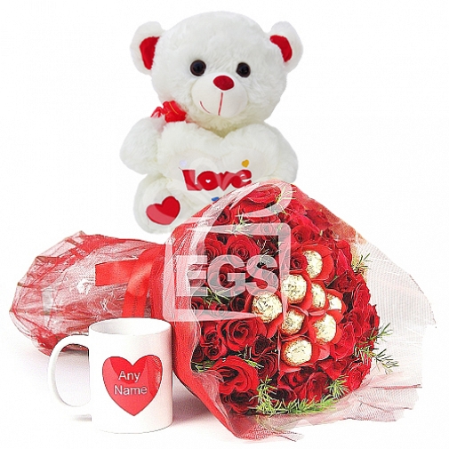 Red Roses with Cuddling Sentiments
