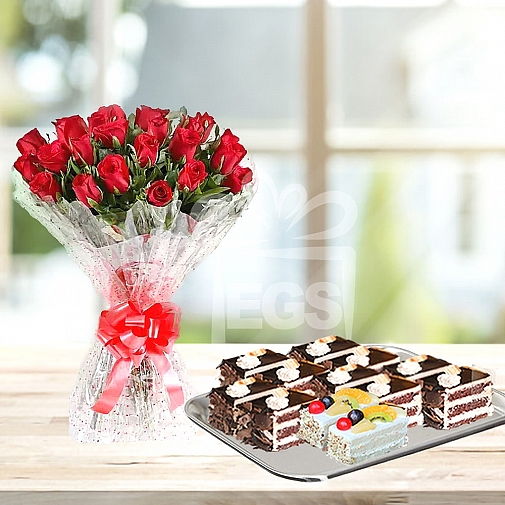 24 Red Roses with 12 Pastries - PC Hotel