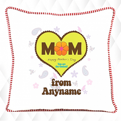 I Love Mom Green Heart Design - Personalised Cushion