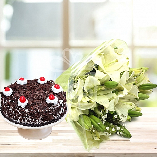 Lilies Blush With 4lbs Cake